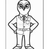 A cartoon owl dressed in a suit and tie, standing confidently with hands on its hips, showcasing large eyes and a proud expression.