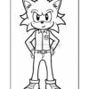 A line-art illustration of a cartoon fox character with spiky hair, wearing a button-up shirt with a badge and jeans, standing confidently with arms crossed and a determined expression.