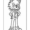A cartoon character resembling a hedgehog, depicted in a monochrome outline style, wearing a suit and tie with a badge. The character has a confident expression with arms crossed, standing in a relaxed pose, showcasing spiky hair and stylish sneakers.