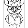 A cartoon pig character wearing glasses and a formal suit with a tie, standing with its hands in its pockets and smiling. The pig has a round face and prominent ears.
