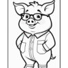 A cartoon pig character wearing glasses and a collared shirt, with a friendly smile and hands in its pockets, standing confidently against a blank background. The pig has a round body and is outlined for coloring.