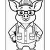 A cartoon pig wearing glasses, a baseball cap with a 'B', and a button-up shirt with overalls, smiling and standing with hands on hips.