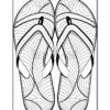 A black and white illustration of a pair of flip-flops with intricate wavy patterns on the footbed.