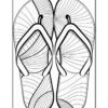 A black and white outline illustration of a pair of flip-flops displayed from a top view, featuring wavy patterns on the footbeds and straps.