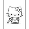 A cartoon character resembling a cat with a bow, wearing overalls that have 'Bió' on them, holding a pencil in one hand.