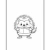 A cartoon hedgehog character standing upright, wearing a vest, with a cheerful expression and spiky quills, set against a plain white background.