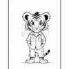 A cartoon tiger character standing upright, wearing a short-sleeved button-up shirt and shorts, with hands in pockets and a friendly expression.