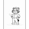 A cartoon tiger character stands confidently with hands on hips, wearing a button-up shirt and pants, smiling at the viewer. The image is in black and white, suitable for coloring.