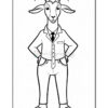 A cartoon goat dressed in a formal suit, standing with its hands on its hips, exuding a confident demeanor.