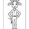 A cartoon goat character standing confidently with arms crossed, wearing a button-up shirt and belt, set against a simple background suitable for coloring.