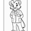 A cartoon lion character dressed in a tuxedo, with a cheerful expression, standing upright, and facing the viewer. The character features a tuft of spiky hair and wears a tie along with a jacket that has pockets.