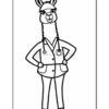 A cartoon llama dressed as a doctor, standing with hands on hips, wearing a lab coat and stethoscope, outlined in black and white for coloring.