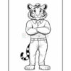 A cartoon tiger standing confidently with arms crossed, wearing a button-up shirt and jeans, featuring a distinctive striped face and a bushy tail.