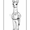 A cartoon llama character stands with its hands on its hips, wearing a button-up shirt and pants. The llama features a friendly expression with large eyes and a fluffy neck.
