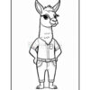 A cartoon llama character standing confidently, wearing a button-up shirt and jeans, with a playful expression and its arms crossed.