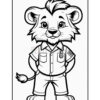 A cartoon lion character wearing a short-sleeved shirt and shorts, standing with arms crossed and a friendly expression, featuring large eyes and a tuft of hair on its head.