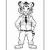 A cartoon tiger dressed in a formal outfit with a suit jacket, tie, and pants, standing confidently with arms crossed.