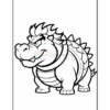 A cartoonish, large, and muscular dinosaur-like character with spiky hair and a large snout, standing confidently with a determined expression, outlined in black and ready for coloring.
