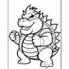 A cartoon character resembling a dinosaur-like creature with a spiked shell and an aggressive expression, standing with clenched fists, outlined in black and ready for coloring, against a plain white background.