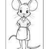 A cartoon mouse character standing with hands on hips, wearing a simple robe and looking cheerful, featuring large ears and prominent whiskers.
