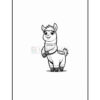 A cartoon llama standing on its hind legs, wearing a scarf and smiling, with big round eyes and a fluffy mane, set against a plain white background.