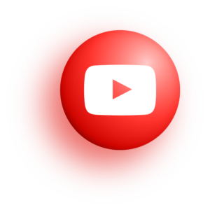 A three-dimensional red circular logo featuring a white play button inside a white rectangle, representing the YouTube brand.