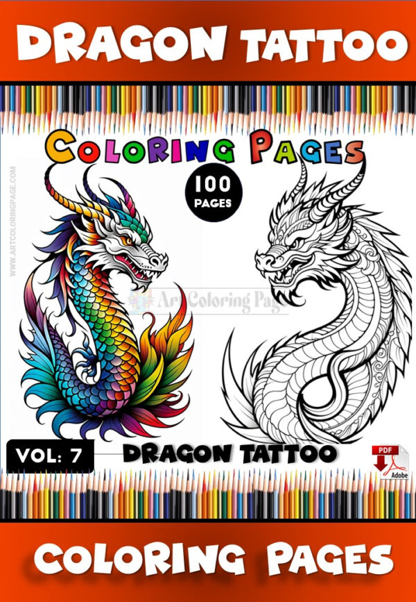 Asian Dragon Tattoo Coloring Book Vol. 7 – Bring Legendary Dragons to Life