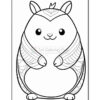 A line art illustration of a cute, cartoonish animal resembling a hamster, with a rounded body, large eyes, and paws appearing to hold something. It has a decorative pattern on its back and head, with prominent ears. The image is designed for coloring.