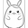 A cute, cartoon-style rabbit with long ears and a round body, featuring a smiling face and small paws, set on a plain background. The outline is designed for coloring.