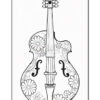 A black and white outline illustration of a decorative guitar adorned with floral patterns, including daisies and other flowers, with a detailed neck and headstock.