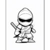 A cartoon style ninja character standing confidently with a sword in one hand, wearing a traditional ninja outfit, which includes a hood and a belt, set against a plain white background.