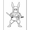 A cartoon-style ninja character with rabbit ears stands confidently holding a katana sword. The ninja is dressed in traditional attire with a mask and has an intense expression, ready for action.