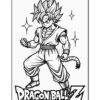 A line art illustration of a character from Dragon Ball Z with spiky hair, wearing a martial arts uniform, and showing a determined expression while making a fist. The character has a tail and is surrounded by sparkles, with 'DRAGON BALL Z' prominently displayed at the bottom.