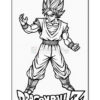 A coloring page featuring a character with spiky hair, wearing a martial arts uniform, in a dynamic pose with one arm raised and a determined expression. The text 'DRAGONBALL Z' is displayed prominently at the bottom.