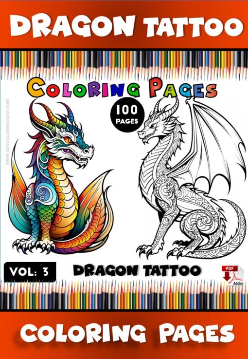 Japanese Dragon Tattoo Coloring Pages for Adults Vol. 3