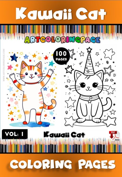 Kawaii Cat Coloring Pages Vol. 1 Adorable Fun for Cat LoversDiapositive1