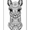 A detailed black and white illustration of a deer adorned with floral patterns, featuring flowers on its ears and neck, creating an intricate design that emphasizes its features.