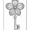 A key designed with a floral motif, featuring a flower shape at the top with five petal-like forms and a long shaft leading to a traditional key base.