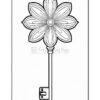 A decorative key shaped like a flower, featuring a detailed floral design at the top and a traditional key shaft with a simple grip and notches for unlocking.