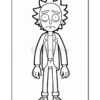 A black and white line drawing of a cartoon character with spiky hair, wearing a lab coat over a shirt and pants, standing with a concerned expression and hands at his sides.