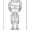 A black and white cartoon illustration of a character with spiky hair and an expression of concern, wearing a lab coat and casual pants. The character is standing with arms down at their sides.