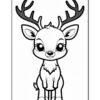 A cartoon-style illustration of a deer with large antlers and a cute expression, standing upright against a blank background, designed for coloring.