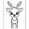 A cartoon-style deer with large antlers and a cute facial expression, standing upright with a fluffy body and short legs, outlined in black and ready for coloring.