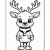 A cartoon-style reindeer with large cartoonish eyes, antlers, and wearing a jacket with a fluffy collar. The illustration is outlined in black on a white background, suitable for coloring.