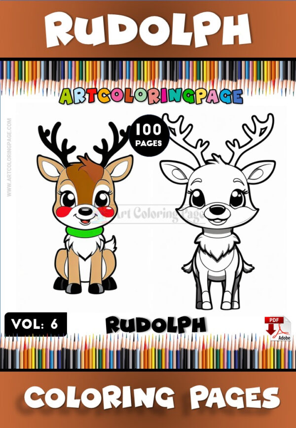 Rudolph Reindeer Coloring Page Vol. 5 – Festive Fun for the Holiday Season