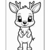 A cartoon-style deer character standing upright with a friendly expression, large eyes, and small antlers, outlined with bold lines for coloring. The background is plain and uncolored.