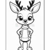 A cartoon deer character with antlers and large expressive eyes, standing with hands on hips, wearing a sweater, designed in a coloring book style.