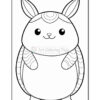 A cute, cartoon-style rabbit character with a rounded body, large ears, and a smiling face. The rabbit has spiral designs on its head and striped patterns on its arms and sides, all outlined in black, suitable for coloring.