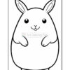 A cartoon-style illustration of a chubby bunny standing upright, with large ears, round body, and a cheerful expression, outlined for coloring.