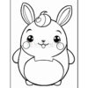 A cartoon-style bunny character with large eyes, a small mouth, and round cheeks, featuring long ears and a curly tuft of hair on its head, designed for coloring; the character has a round body and is set against a blank background.